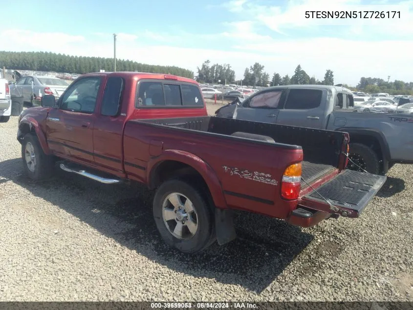 2001 Toyota Tacoma Prerunner VIN: 5TESN92N51Z726171 Lot: 39659053