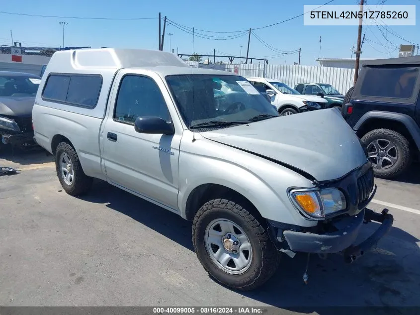 2001 Toyota Tacoma VIN: 5TENL42N51Z785260 Lot: 40099005