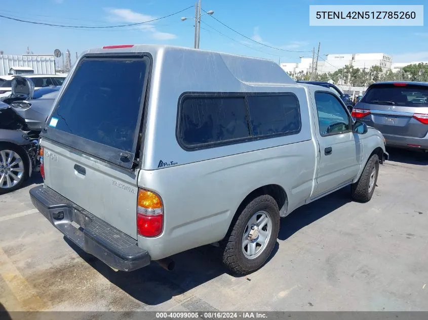 2001 Toyota Tacoma VIN: 5TENL42N51Z785260 Lot: 40099005