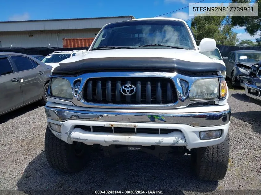 2001 Toyota Tacoma Prerunner V6 VIN: 5TESN92N81Z739951 Lot: 40243144