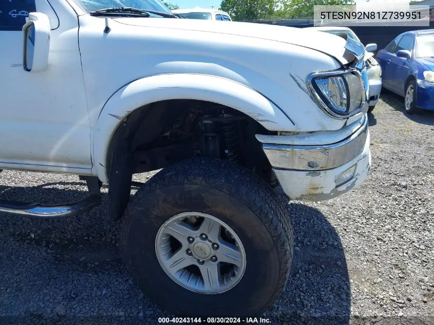 2001 Toyota Tacoma Prerunner V6 VIN: 5TESN92N81Z739951 Lot: 40243144