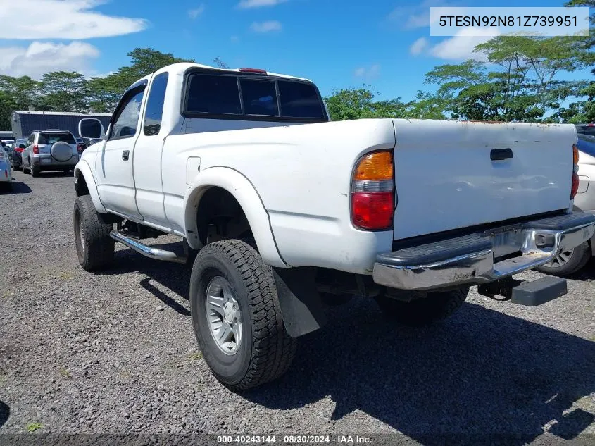 2001 Toyota Tacoma Prerunner V6 VIN: 5TESN92N81Z739951 Lot: 40243144