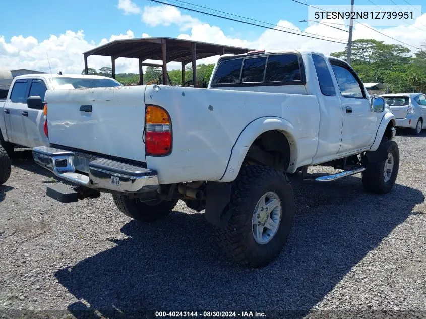 2001 Toyota Tacoma Prerunner V6 VIN: 5TESN92N81Z739951 Lot: 40243144