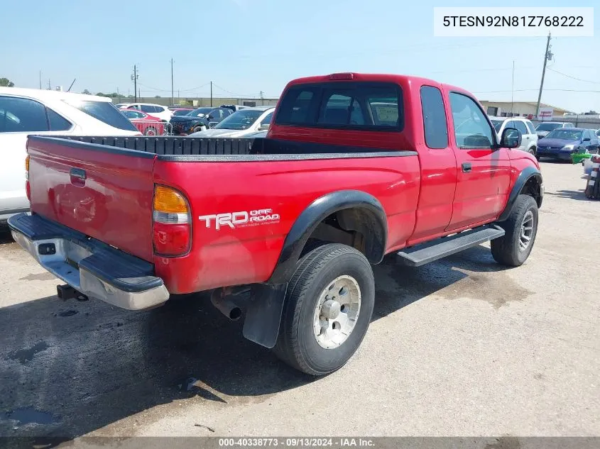 2001 Toyota Tacoma Prerunner V6 VIN: 5TESN92N81Z768222 Lot: 40338773