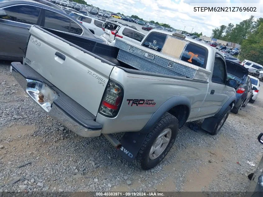 2001 Toyota Tacoma VIN: 5TEPM62N21Z769602 Lot: 40383971