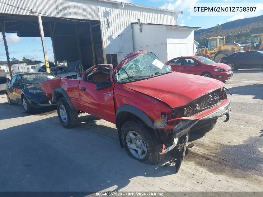 2001 Toyota Tacoma VIN: 5TEPM62N01Z758307 Lot: 40557928