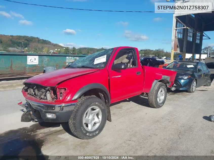 2001 Toyota Tacoma VIN: 5TEPM62N01Z758307 Lot: 40557928