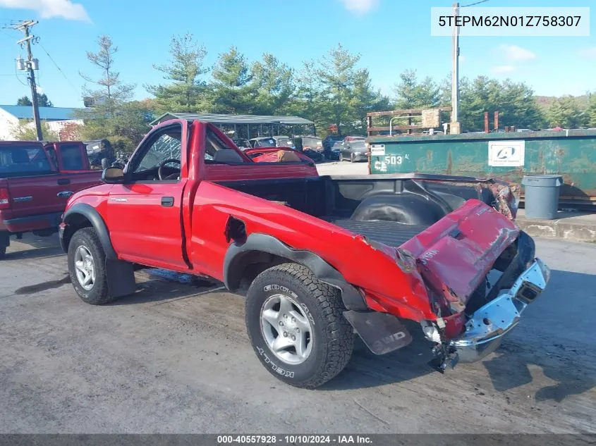 2001 Toyota Tacoma VIN: 5TEPM62N01Z758307 Lot: 40557928