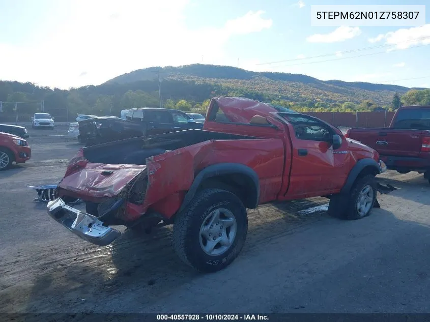 2001 Toyota Tacoma VIN: 5TEPM62N01Z758307 Lot: 40557928