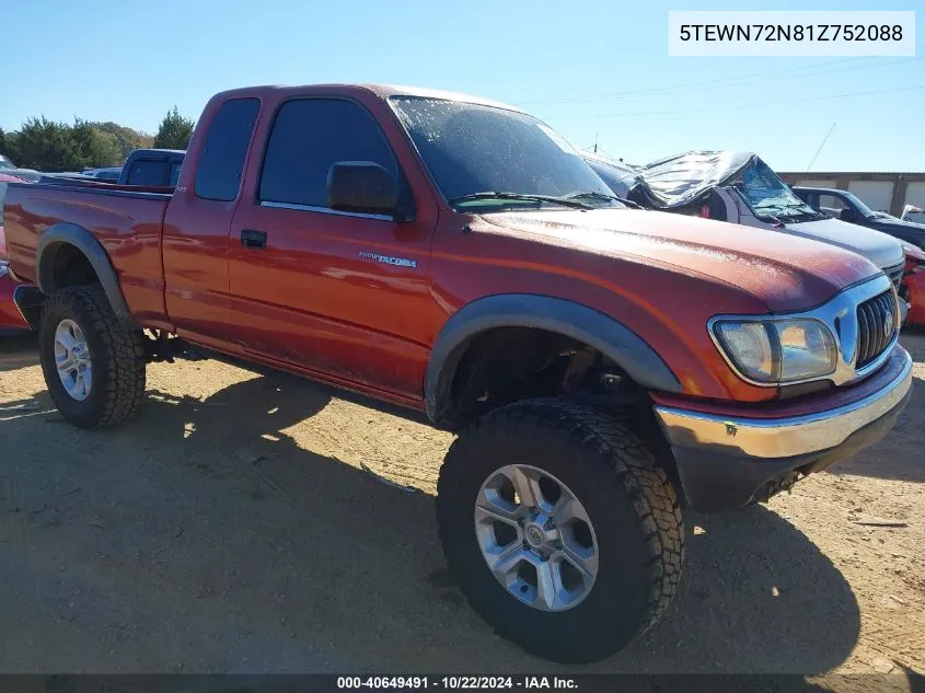 2001 Toyota Tacoma Base V6 VIN: 5TEWN72N81Z752088 Lot: 40649491