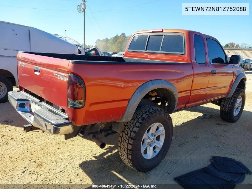 2001 Toyota Tacoma Base V6 VIN: 5TEWN72N81Z752088 Lot: 40649491