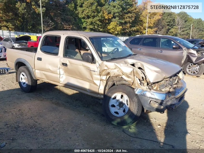 2001 Toyota Tacoma Double Cab Prerunner VIN: 5TEGN92N81Z875728 Lot: 40675425