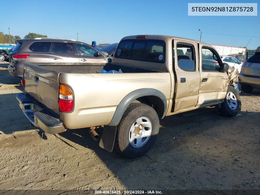 2001 Toyota Tacoma Double Cab Prerunner VIN: 5TEGN92N81Z875728 Lot: 40675425