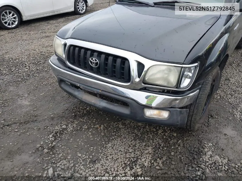 2001 Toyota Tacoma VIN: 5TEVL52N51Z792845 Lot: 40706979