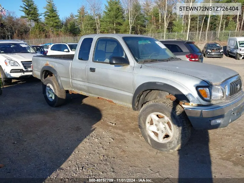 2001 Toyota Tacoma Base V6 VIN: 5TEWN72N51Z726404 Lot: 40757709