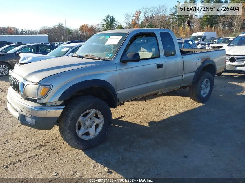 2001 Toyota Tacoma Base V6 VIN: 5TEWN72N51Z726404 Lot: 40757709