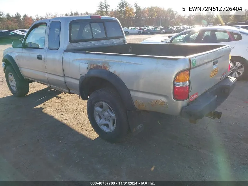 2001 Toyota Tacoma Base V6 VIN: 5TEWN72N51Z726404 Lot: 40757709