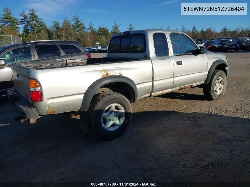 2001 Toyota Tacoma Base V6 VIN: 5TEWN72N51Z726404 Lot: 40757709