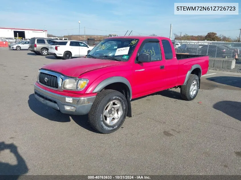 2001 Toyota Tacoma VIN: 5TEWM72N61Z726723 Lot: 40763633