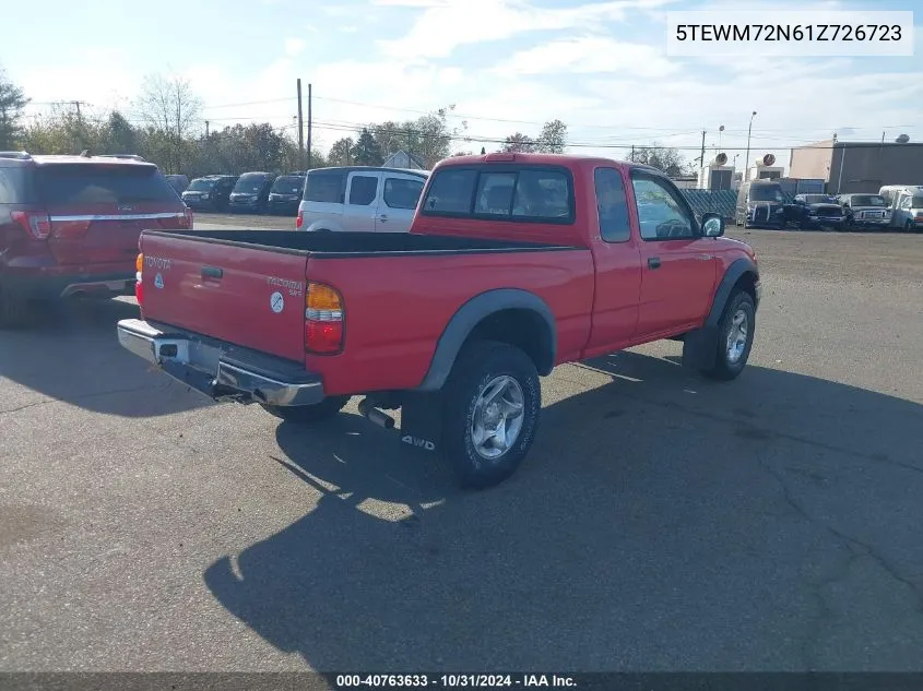 2001 Toyota Tacoma VIN: 5TEWM72N61Z726723 Lot: 40763633