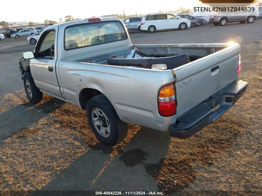 2001 Toyota Tacoma VIN: 5TENL42N81Z844639 Lot: 40842226