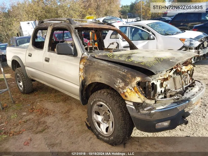 2002 Toyota Tacoma Double Cab VIN: 5TEHN72N62Z051835 Lot: 12131518