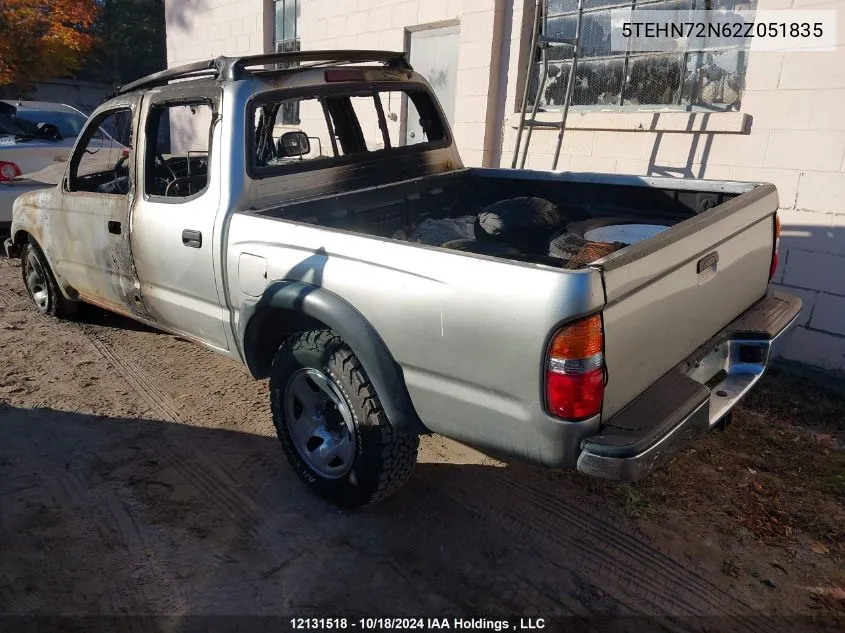 2002 Toyota Tacoma Double Cab VIN: 5TEHN72N62Z051835 Lot: 12131518