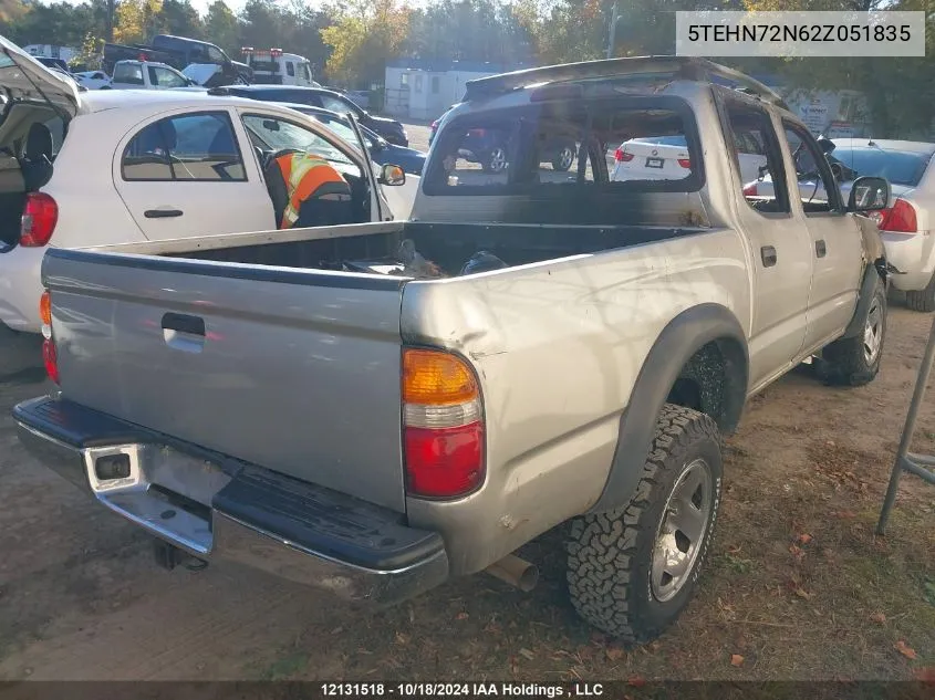 2002 Toyota Tacoma Double Cab VIN: 5TEHN72N62Z051835 Lot: 12131518