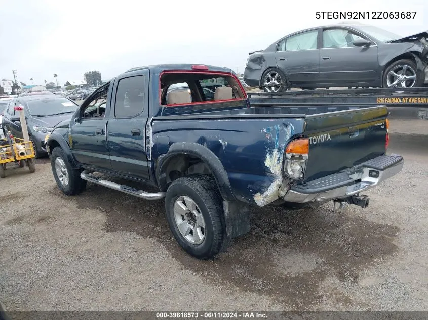 2002 Toyota Tacoma Prerunner V6 VIN: 5TEGN92N12Z063687 Lot: 39618573