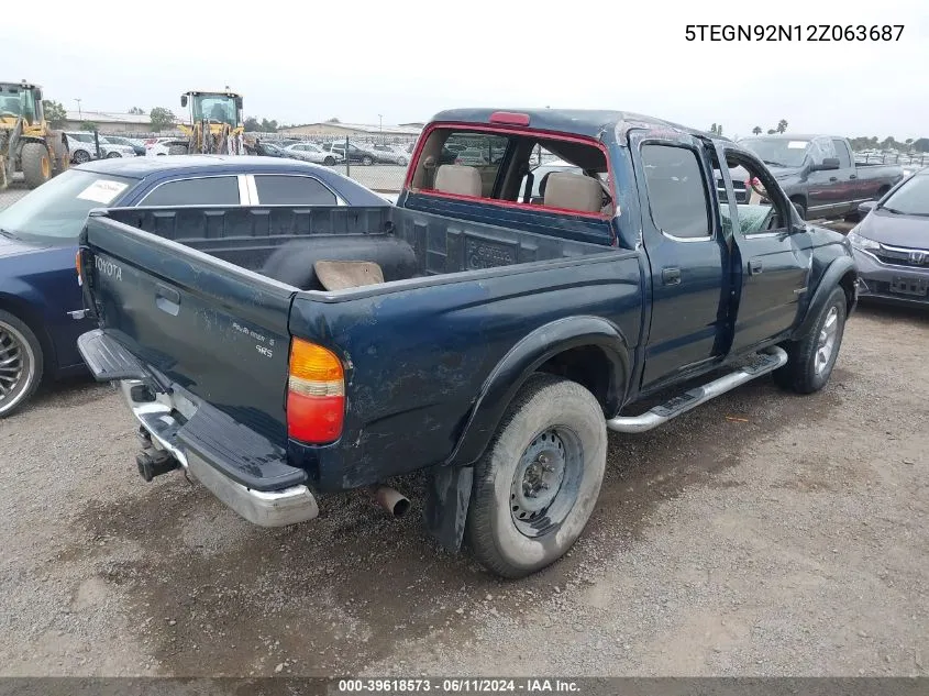 2002 Toyota Tacoma Prerunner V6 VIN: 5TEGN92N12Z063687 Lot: 39618573