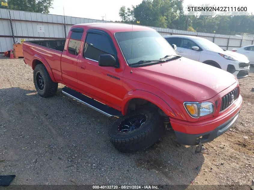 2002 Toyota Tacoma Prerunner V6 VIN: 5TESN92N42Z111600 Lot: 40132720