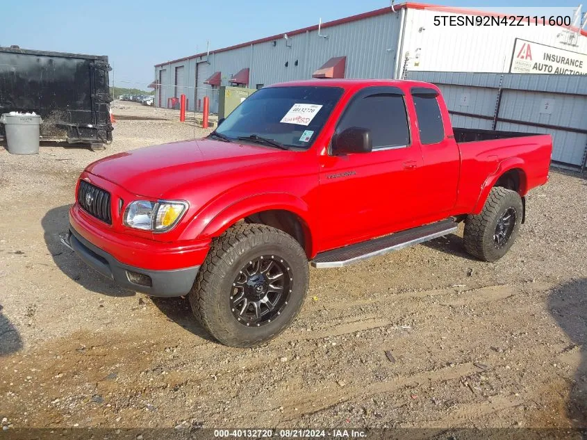 2002 Toyota Tacoma Prerunner V6 VIN: 5TESN92N42Z111600 Lot: 40132720