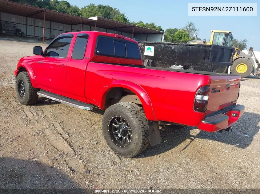 2002 Toyota Tacoma Prerunner V6 VIN: 5TESN92N42Z111600 Lot: 40132720