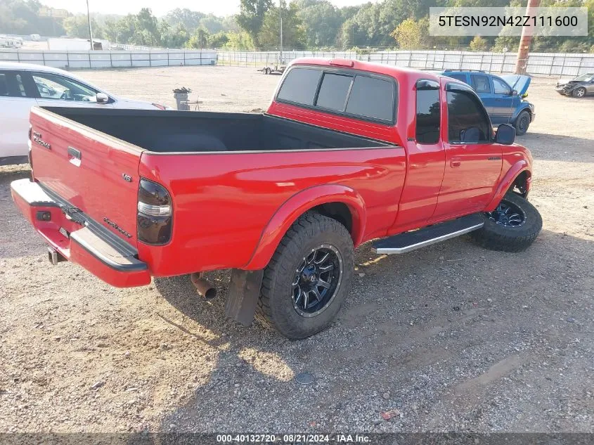 2002 Toyota Tacoma Prerunner V6 VIN: 5TESN92N42Z111600 Lot: 40132720