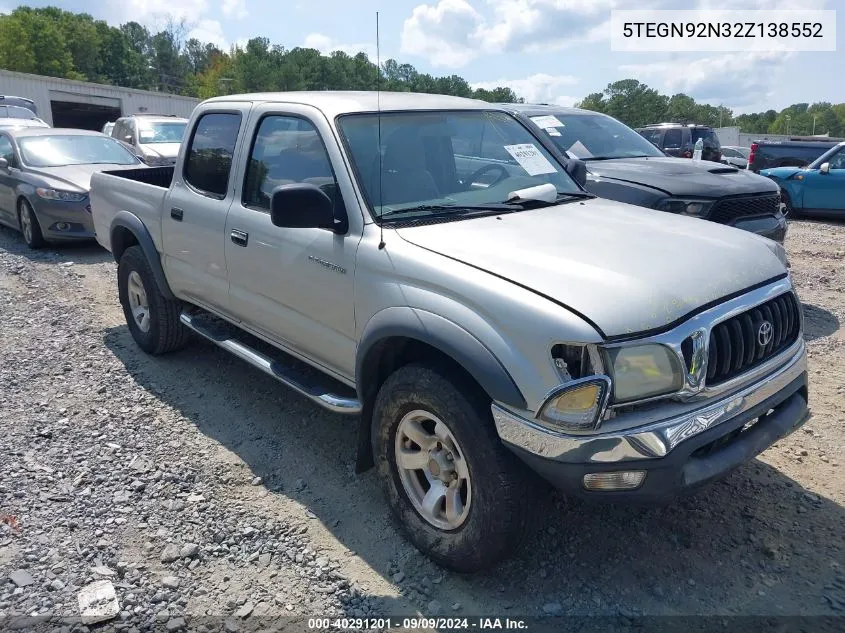 2002 Toyota Tacoma Prerunner V6 VIN: 5TEGN92N32Z138552 Lot: 40291201