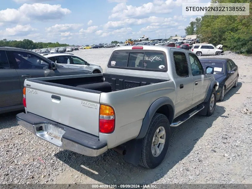 2002 Toyota Tacoma Prerunner V6 VIN: 5TEGN92N32Z138552 Lot: 40291201