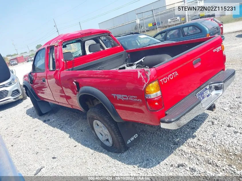 2002 Toyota Tacoma Base V6 VIN: 5TEWN72N02Z115231 Lot: 40307424