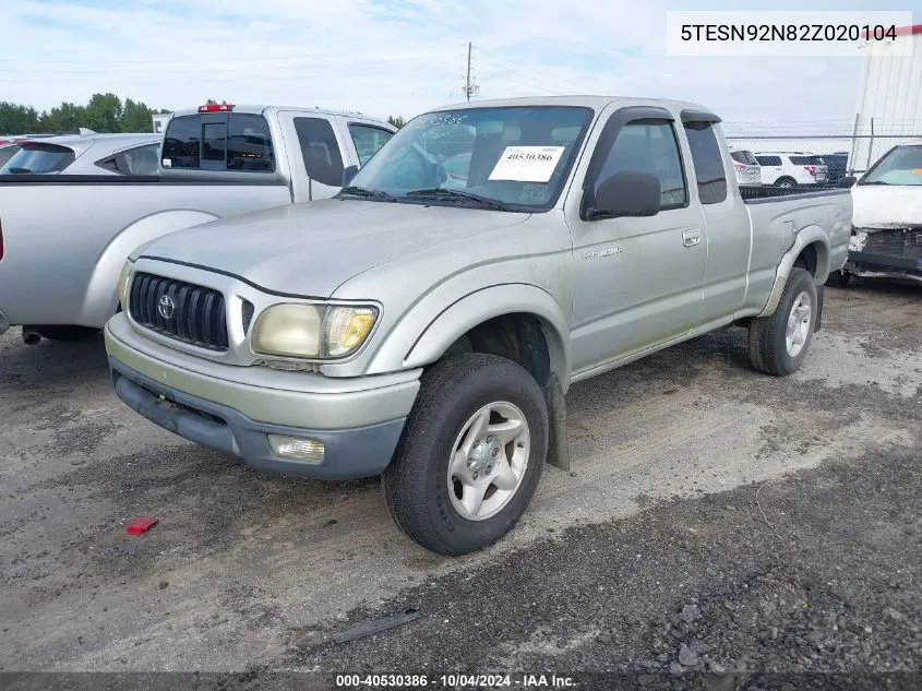 2002 Toyota Tacoma Prerunner V6 VIN: 5TESN92N82Z020104 Lot: 40530386