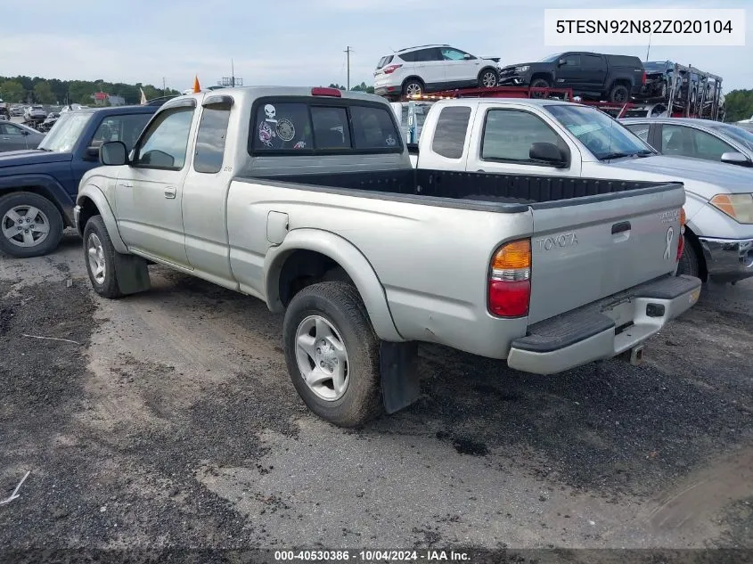 2002 Toyota Tacoma Prerunner V6 VIN: 5TESN92N82Z020104 Lot: 40530386