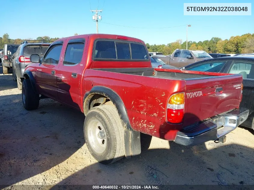 2002 Toyota Tacoma Double Cab Prerunner VIN: 5TEGM92N32Z038048 Lot: 40640032