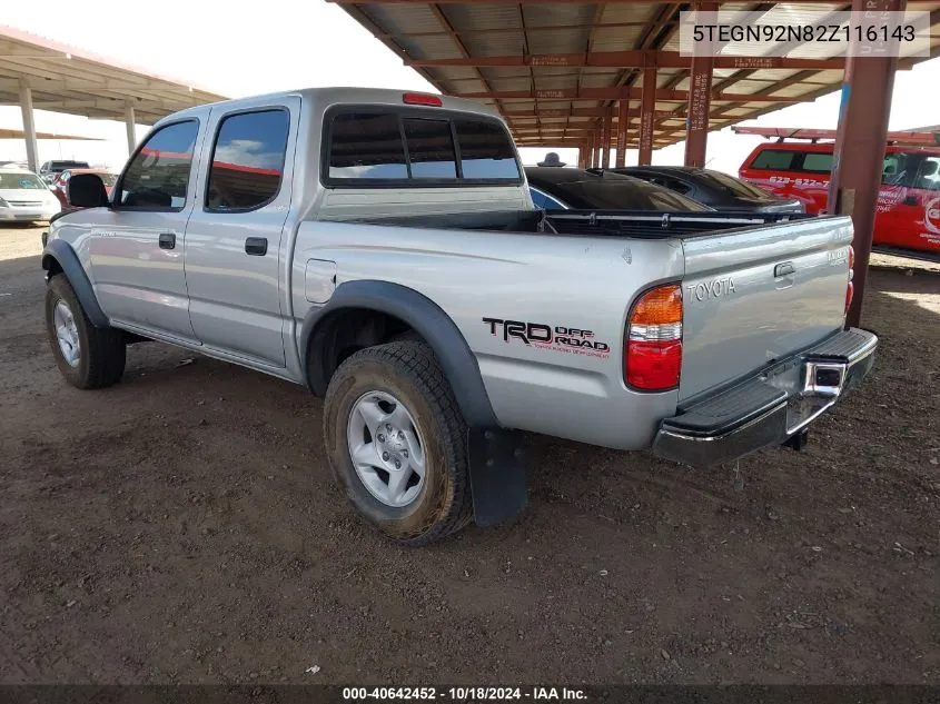 2002 Toyota Tacoma Prerunner V6 VIN: 5TEGN92N82Z116143 Lot: 40642452