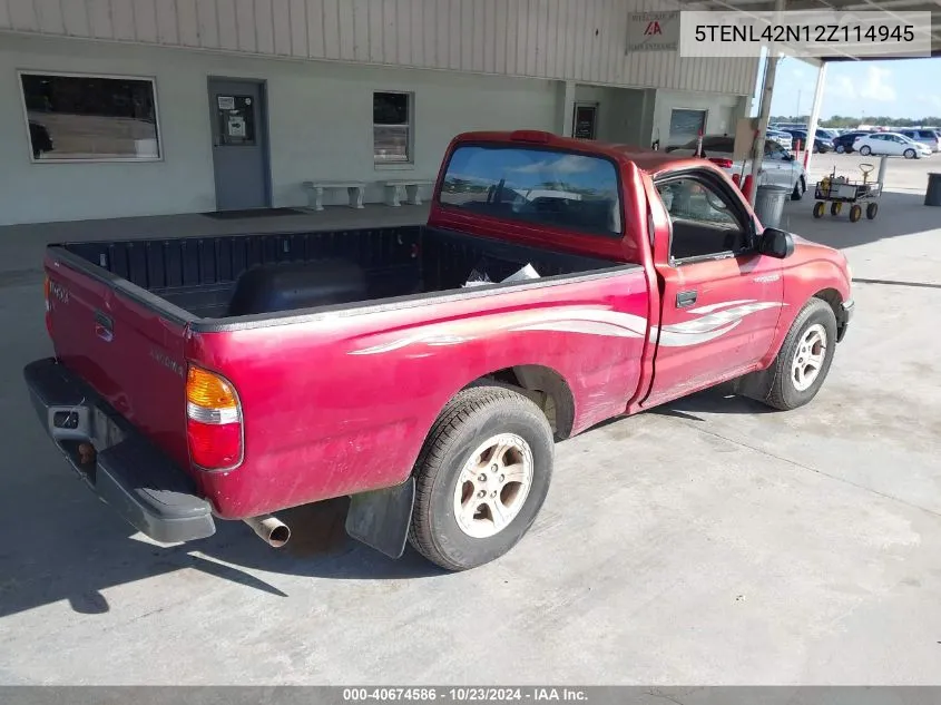 2002 Toyota Tacoma VIN: 5TENL42N12Z114945 Lot: 40674586