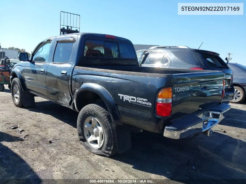 2002 Toyota Tacoma Prerunner V6 VIN: 5TEGN92N22Z017169 Lot: 40676868