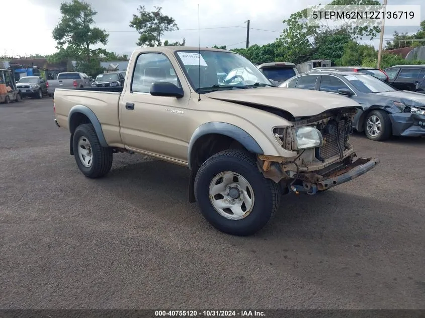 2002 Toyota Tacoma VIN: 5TEPM62N12Z136719 Lot: 40755120