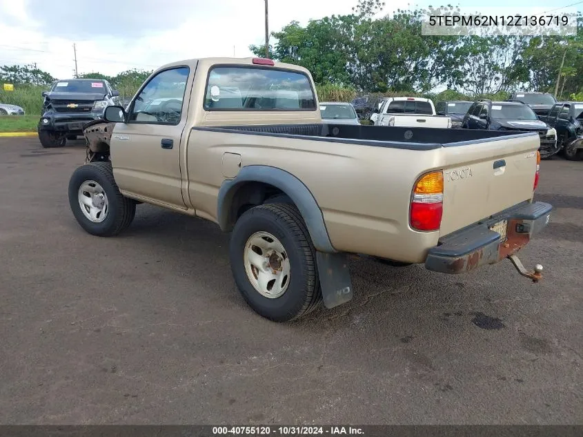 2002 Toyota Tacoma VIN: 5TEPM62N12Z136719 Lot: 40755120