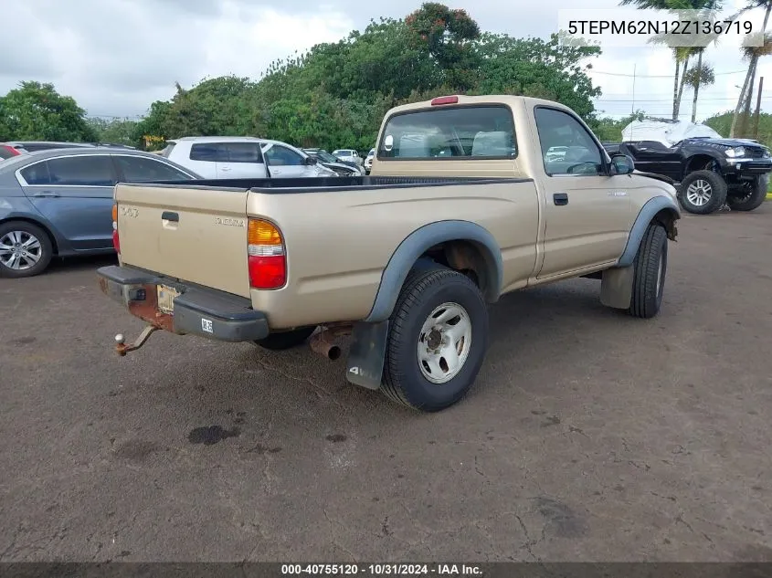 2002 Toyota Tacoma VIN: 5TEPM62N12Z136719 Lot: 40755120