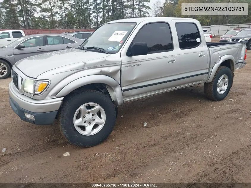 2002 Toyota Tacoma Prerunner VIN: 5TEGM92N42Z103781 Lot: 40765718