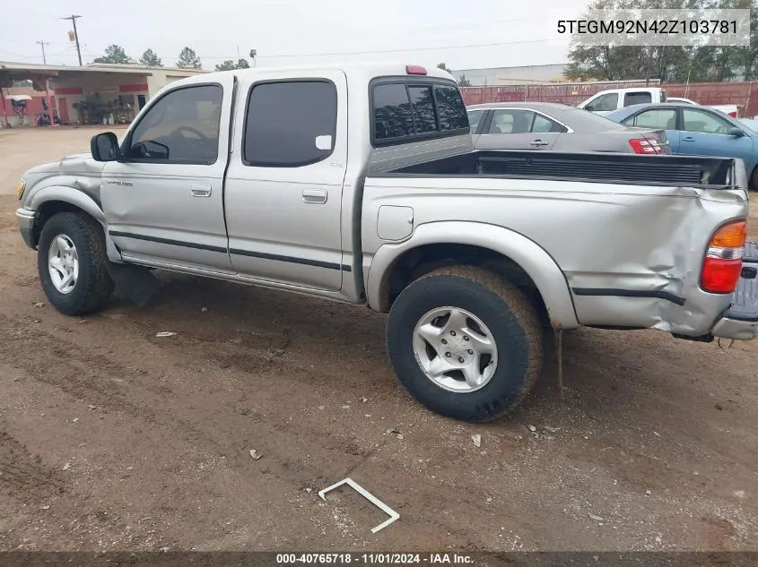 2002 Toyota Tacoma Prerunner VIN: 5TEGM92N42Z103781 Lot: 40765718