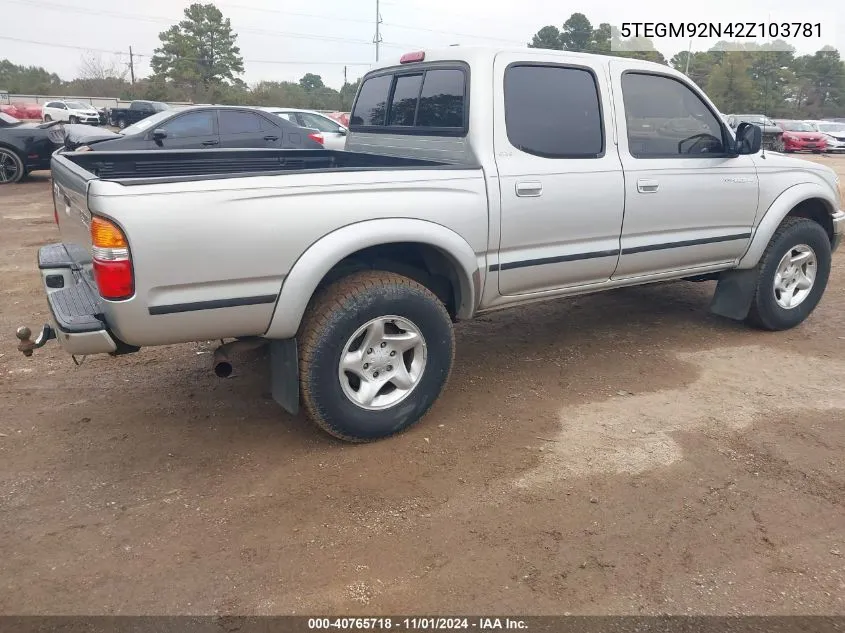 2002 Toyota Tacoma Prerunner VIN: 5TEGM92N42Z103781 Lot: 40765718