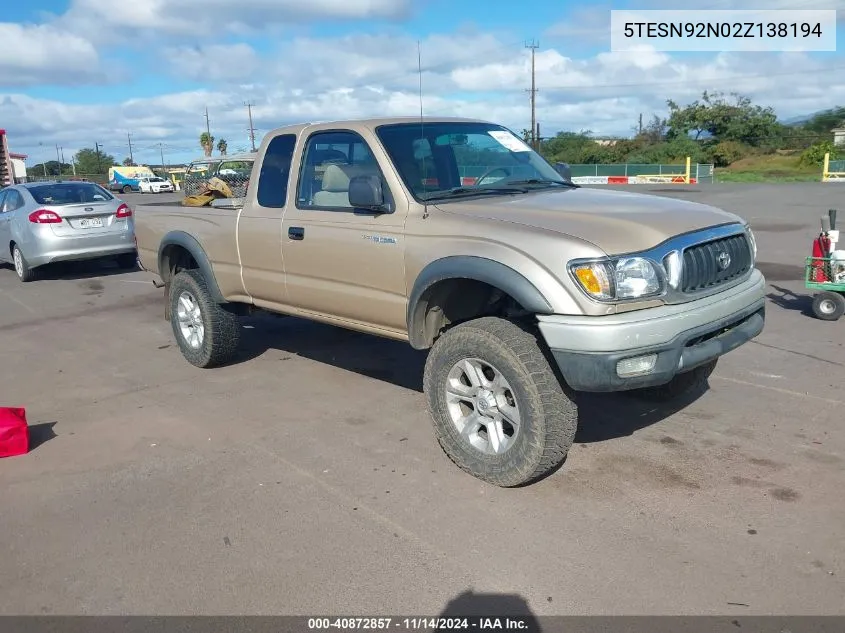 2002 Toyota Tacoma Prerunner V6 VIN: 5TESN92N02Z138194 Lot: 40872857